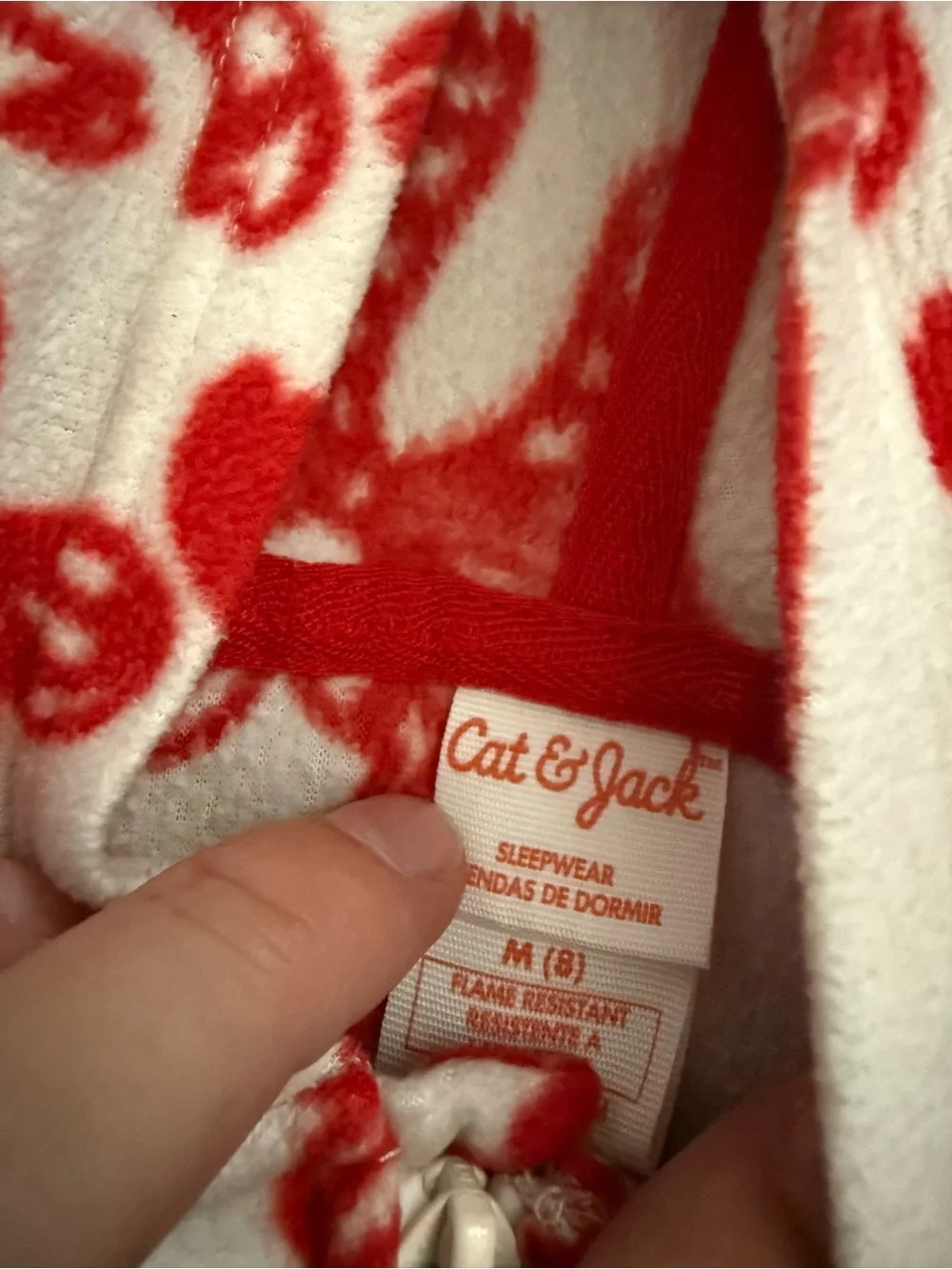 Cat & Jack Red Bow Print One-Piece Union Suit Pajama Sz M(8)